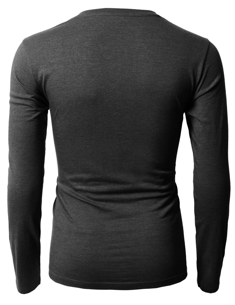 H2H Comfortably Stylish Mens V-Neck Long Sleeve Slim Fit T-Shirts Charcoal US M/Asia L (KMTTL0374) - Image 3